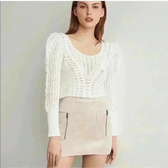 BCBMAXAZRIA Faux Suede Barely Pink Mini Skirt SZ Small Original $178 - Picture 2 of 10